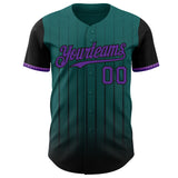 Custom Teal Purple-Black 3D Pattern Design Gradient Geometric Shape Authentic Baseball Jersey