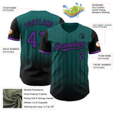 Custom Teal Purple-Black 3D Pattern Design Gradient Geometric Shape Authentic Baseball Jersey