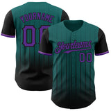 Custom Teal Purple-Black 3D Pattern Design Gradient Geometric Shape Authentic Baseball Jersey