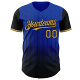 Custom Thunder Blue Old Gold-Black 3D Pattern Design Gradient Geometric Shape Authentic Baseball Jersey