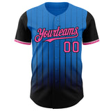 Custom Electric Blue Pink-Black 3D Pattern Design Gradient Geometric Shape Authentic Baseball Jersey