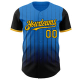 Custom Electric Blue Gold-Black 3D Pattern Design Gradient Geometric Shape Authentic Baseball Jersey