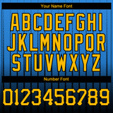 Custom Electric Blue Gold-Black 3D Pattern Design Gradient Geometric Shape Authentic Baseball Jersey