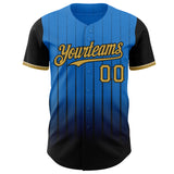 Custom Electric Blue Old Gold-Black 3D Pattern Design Gradient Geometric Shape Authentic Baseball Jersey