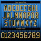 Custom Electric Blue Old Gold-Black 3D Pattern Design Gradient Geometric Shape Authentic Baseball Jersey