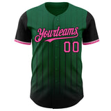 Custom Kelly Green Pink-Black 3D Pattern Design Gradient Geometric Shape Authentic Baseball Jersey