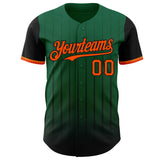 Custom Kelly Green Orange-Black 3D Pattern Design Gradient Geometric Shape Authentic Baseball Jersey