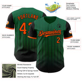 Custom Kelly Green Orange-Black 3D Pattern Design Gradient Geometric Shape Authentic Baseball Jersey