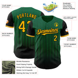 Custom Kelly Green Gold-Black 3D Pattern Design Gradient Geometric Shape Authentic Baseball Jersey