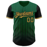 Custom Kelly Green Old Gold-Black 3D Pattern Design Gradient Geometric Shape Authentic Baseball Jersey