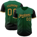 Custom Kelly Green Old Gold-Black 3D Pattern Design Gradient Geometric Shape Authentic Baseball Jersey