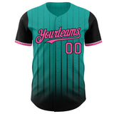 Custom Aqua Pink-Black 3D Pattern Design Gradient Geometric Shape Authentic Baseball Jersey