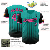 Custom Aqua Pink-Black 3D Pattern Design Gradient Geometric Shape Authentic Baseball Jersey