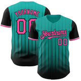 Custom Aqua Pink-Black 3D Pattern Design Gradient Geometric Shape Authentic Baseball Jersey