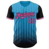 Custom Sky Blue Pink-Black 3D Pattern Design Gradient Geometric Shape Authentic Baseball Jersey
