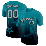 Custom Teal Gray-Black 3D Pattern Design Gradient Style Twinkle Star Performance T-Shirt