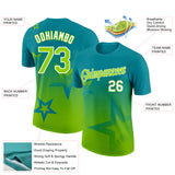 Custom Teal Neon Green-White 3D Pattern Design Gradient Style Twinkle Star Performance T-Shirt