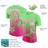 Custom Pea Green Pink-White 3D Pattern Design Gradient Style Twinkle Star Performance T-Shirt