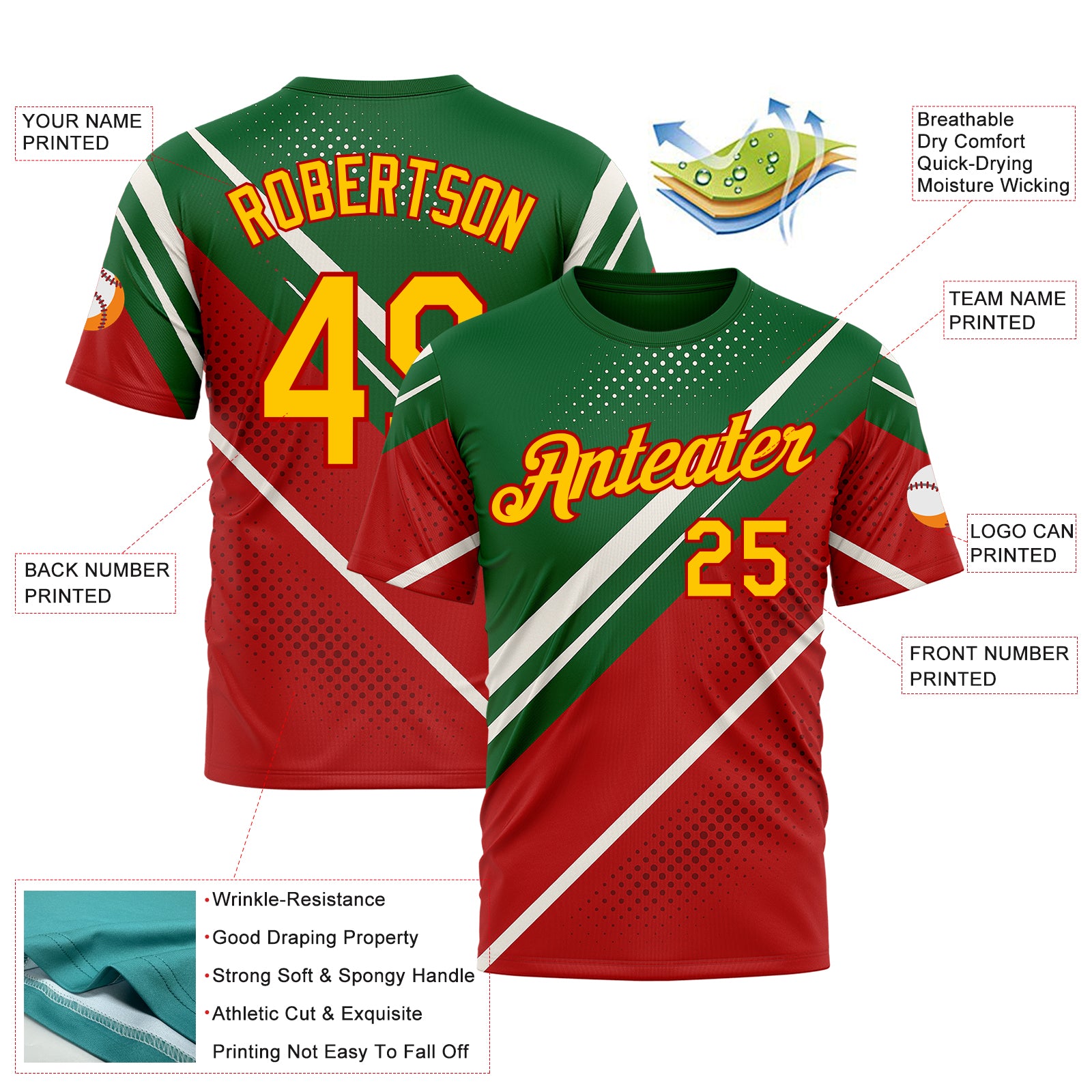 Custom Green Yellow Red-White 3D Pattern Design Mexico Africa Sport Wear Performance T-Shirt