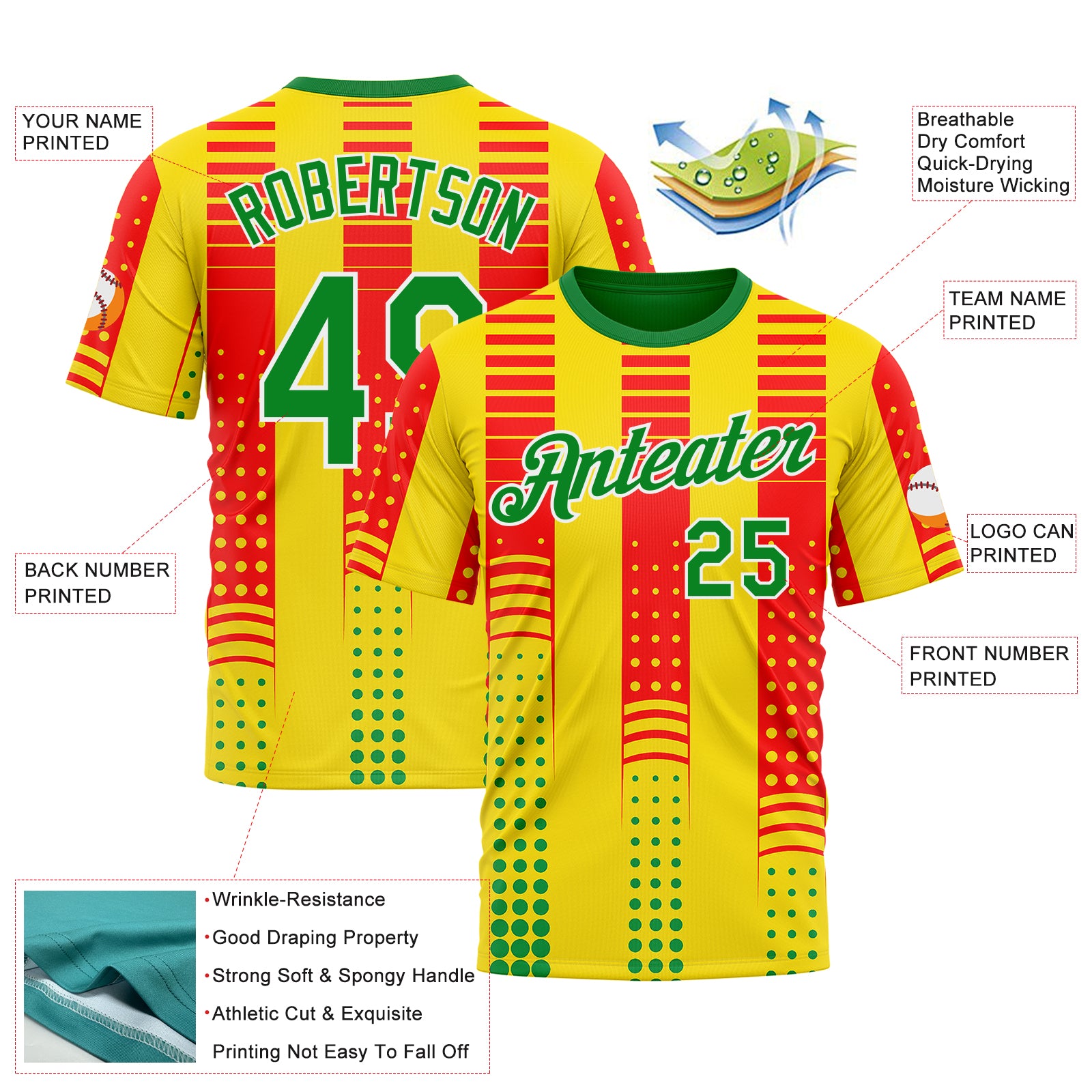 Custom Yellow Grass Green Red-White 3D Pattern Design Mexico Africa Sport Wear Performance T-Shirt