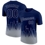 Custom Navy Gray 3D New York City Edition Fade Fashion Performance T-Shirt