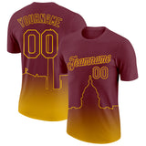 Custom Burgundy Yellow 3D Washington City Edition Fade Fashion Performance T-Shirt