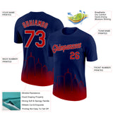 Custom Navy Red-Gray 3D Boston City Edition Fade Fashion Performance T-Shirt