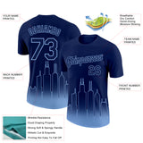 Custom Navy Light Blue 3D Chicago City Edition Fade Fashion Performance T-Shirt