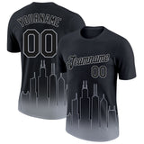 Custom Black Gray 3D Chicago City Edition Fade Fashion Performance T-Shirt