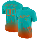 Custom Aqua Orange 3D Miami City Edition Fade Fashion Performance T-Shirt