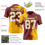 Custom Burgundy White-Gold 3D Pattern Abstract Brush Stroke Authentic Football Jersey