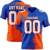 Custom Thunder Blue White-Orange 3D Pattern Abstract Brush Stroke Authentic Football Jersey