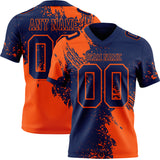 Custom Navy Orange 3D Pattern Abstract Brush Stroke Mesh Authentic Football Jersey