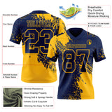 Custom Navy Gold 3D Pattern Abstract Brush Stroke Mesh Authentic Football Jersey