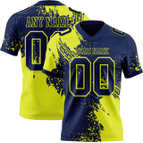 Custom Navy Neon Yellow 3D Pattern Abstract Brush Stroke Mesh Authentic Football Jersey