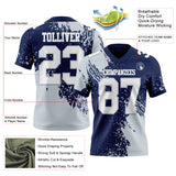 Custom Navy White-Silver 3D Pattern Abstract Brush Stroke Mesh Authentic Football Jersey