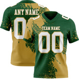 Custom Green White-Old Gold 3D Pattern Abstract Brush Stroke Mesh Authentic Football Jersey