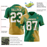 Custom Kelly Green White-Old Gold 3D Pattern Abstract Brush Stroke Mesh Authentic Football Jersey