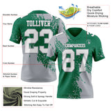 Custom Kelly Green White-Gray 3D Pattern Abstract Brush Stroke Mesh Authentic Football Jersey
