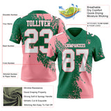 Custom Kelly Green White-Medium Pink 3D Pattern Abstract Brush Stroke Mesh Authentic Football Jersey