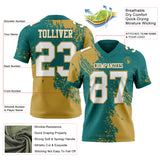 Custom Teal White-Old Gold 3D Pattern Abstract Brush Stroke Mesh Authentic Football Jersey