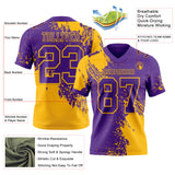 Custom Purple Gold 3D Pattern Abstract Brush Stroke Mesh Authentic Football Jersey