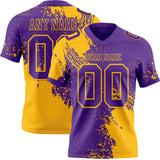 Custom Purple Gold 3D Pattern Abstract Brush Stroke Mesh Authentic Football Jersey