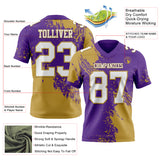 Custom Purple White-Old Gold 3D Pattern Abstract Brush Stroke Mesh Authentic Football Jersey