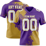 Custom Purple White-Old Gold 3D Pattern Abstract Brush Stroke Mesh Authentic Football Jersey