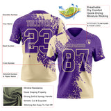 Custom Purple Cream 3D Pattern Abstract Brush Stroke Mesh Authentic Football Jersey