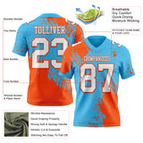 Custom Sky Blue White-Orange 3D Pattern Abstract Brush Stroke Mesh Authentic Football Jersey