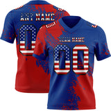Custom Royal USA Flag Red-Black 3D Pattern Abstract Brush Stroke Mesh Authentic Football Jersey