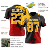 Custom Black Gold Red-White 3D Pattern Abstract Brush Stroke Mesh Authentic Football Jersey