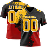 Custom Black Gold Red-White 3D Pattern Abstract Brush Stroke Mesh Authentic Football Jersey